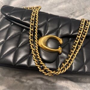 Coach Quilted Tabby 33 Black Napa Leather Shoulder Bag with Gold Chain NWT